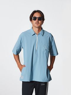 muta Half ZIP S/S Shirt / プルオーバーシャツ / ブルー 【Acanthus×muta】