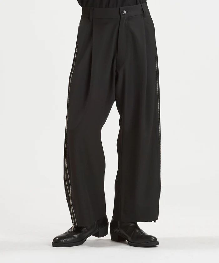 サイドZIPイージーワイドトラウザーズ/ ブラック【NOID.】