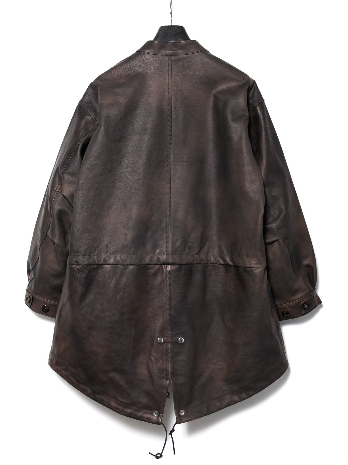 【予約品 10月12日(日) 締切】Hybrid Vegetable Tanned Calfskin Garment Burning Dyed Fishtail Coat / ハイブリッド タンニン鞣し カーフスキン 燃焼製品染めフィッシュテールコート / RUMBLE