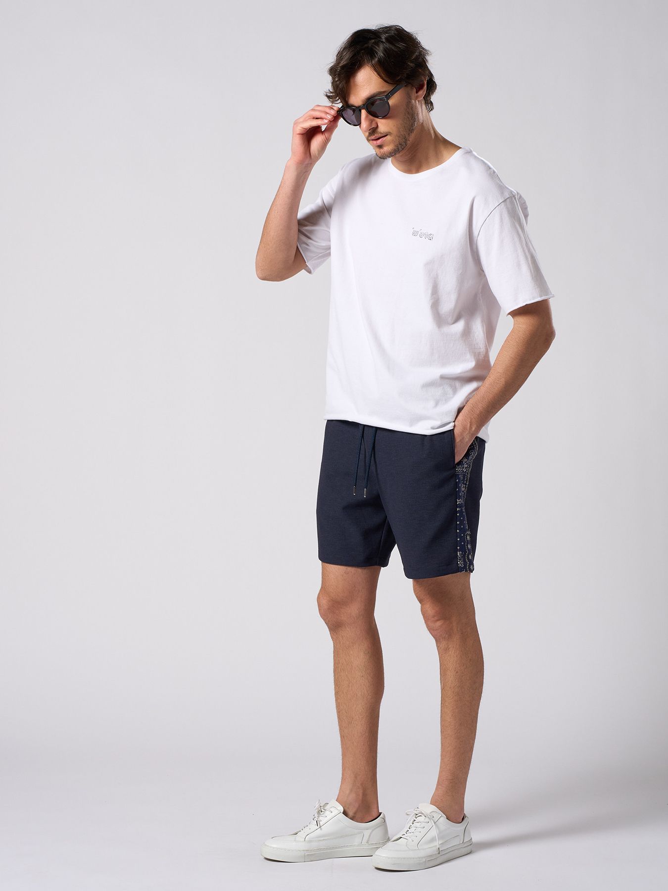 【予約品 1月25日(日) 締切】bandana print panel shorts / バンダナプリントパネル ショーツ / ネイビー