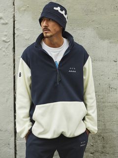 muta Stretch Fleece pullover / プルオーバー/ ネイビー・ホワイト Wネーム 【Acanthus×muta】