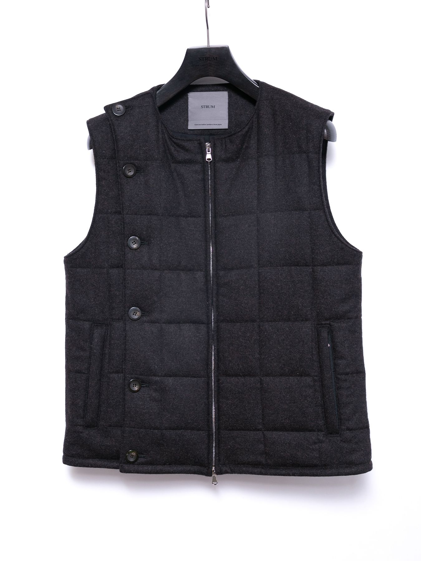 【予約品 4月6日(月) 締切】Stretch recycled wool cashmere blend Twill Quilted Track Vest / カシミア混 ストレッチ リサイクルウール ツイル 高機能中綿トラックベスト / ブラウン