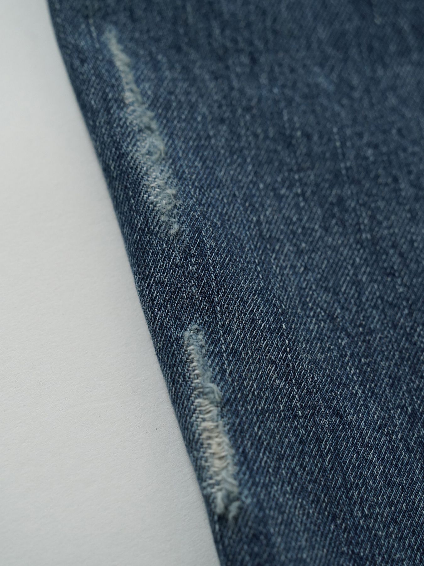 【予約品 5月6日(水) 締切】USN-DENIMTROUSERS damage / ダメージ加工 デニムミリタリーパンツ / インディゴ × 金茶ステッチ 淡