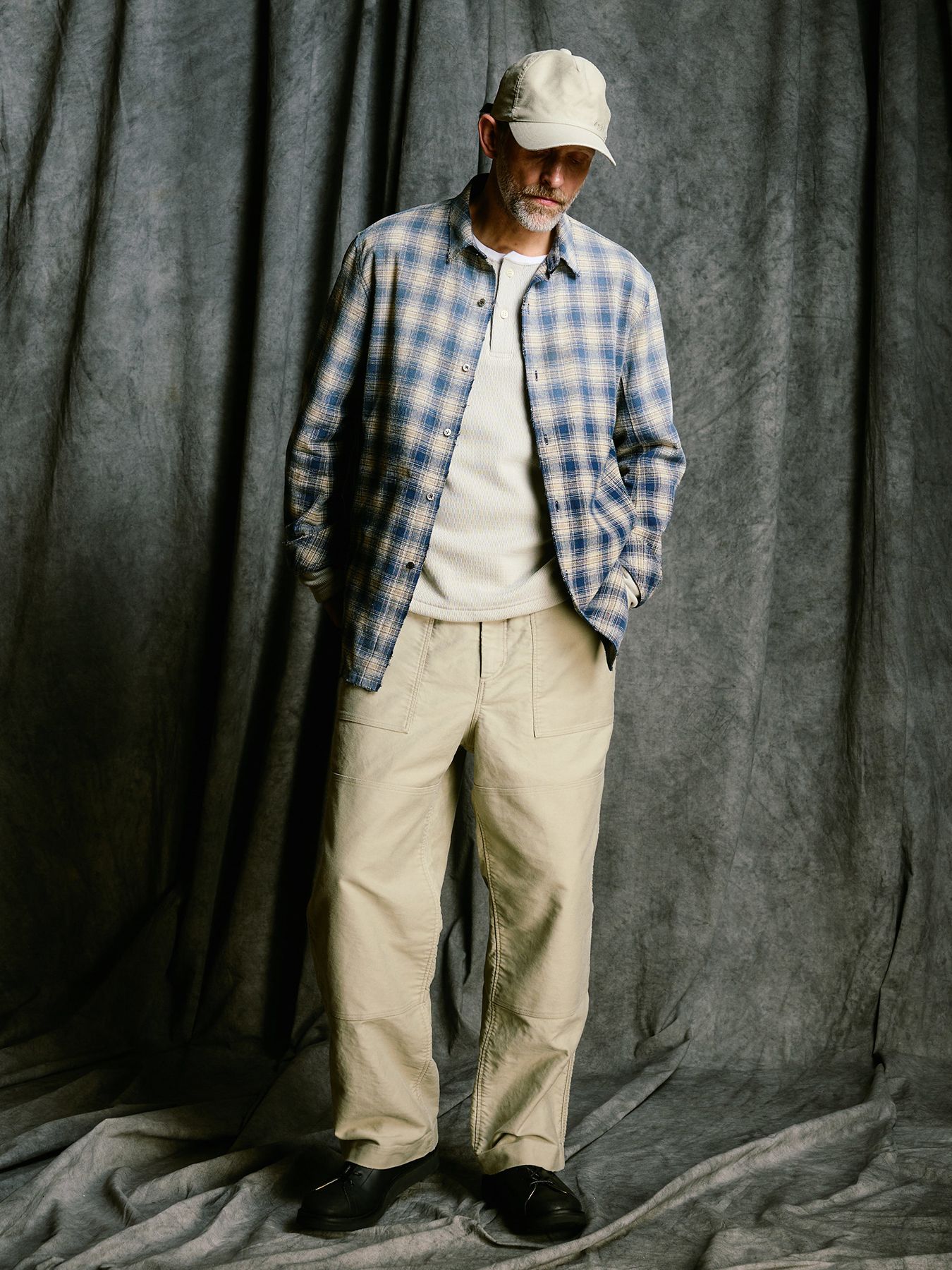 【予約品 4月19日(日) 18時締切】aging loose check shirt / エイジング ルーズ チェックシャツ / フェードブルー