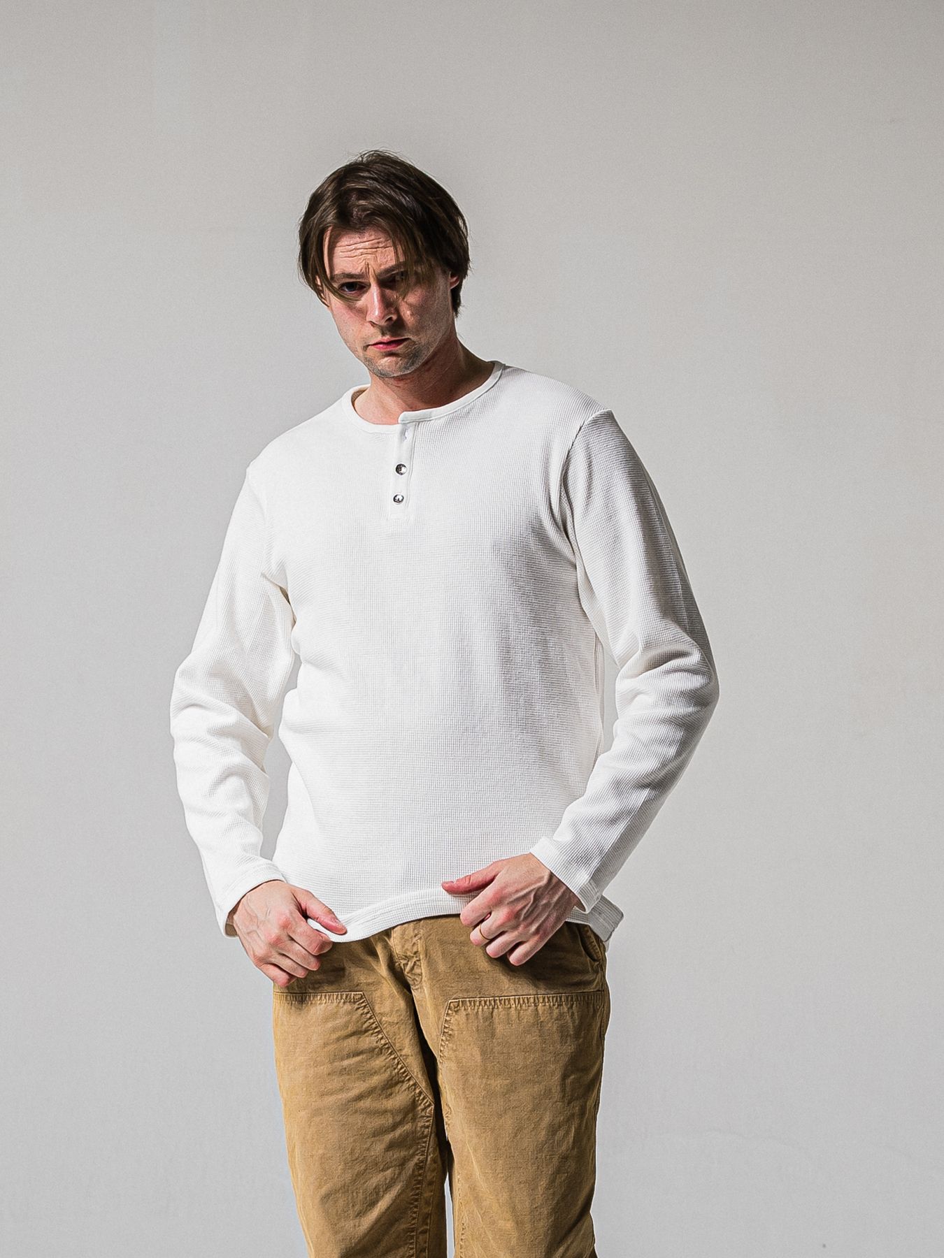 【予約品 11月16日(日) 締切】WAFFLE HENRY / ワッフルサーマル ヘンリーネック / ホワイト