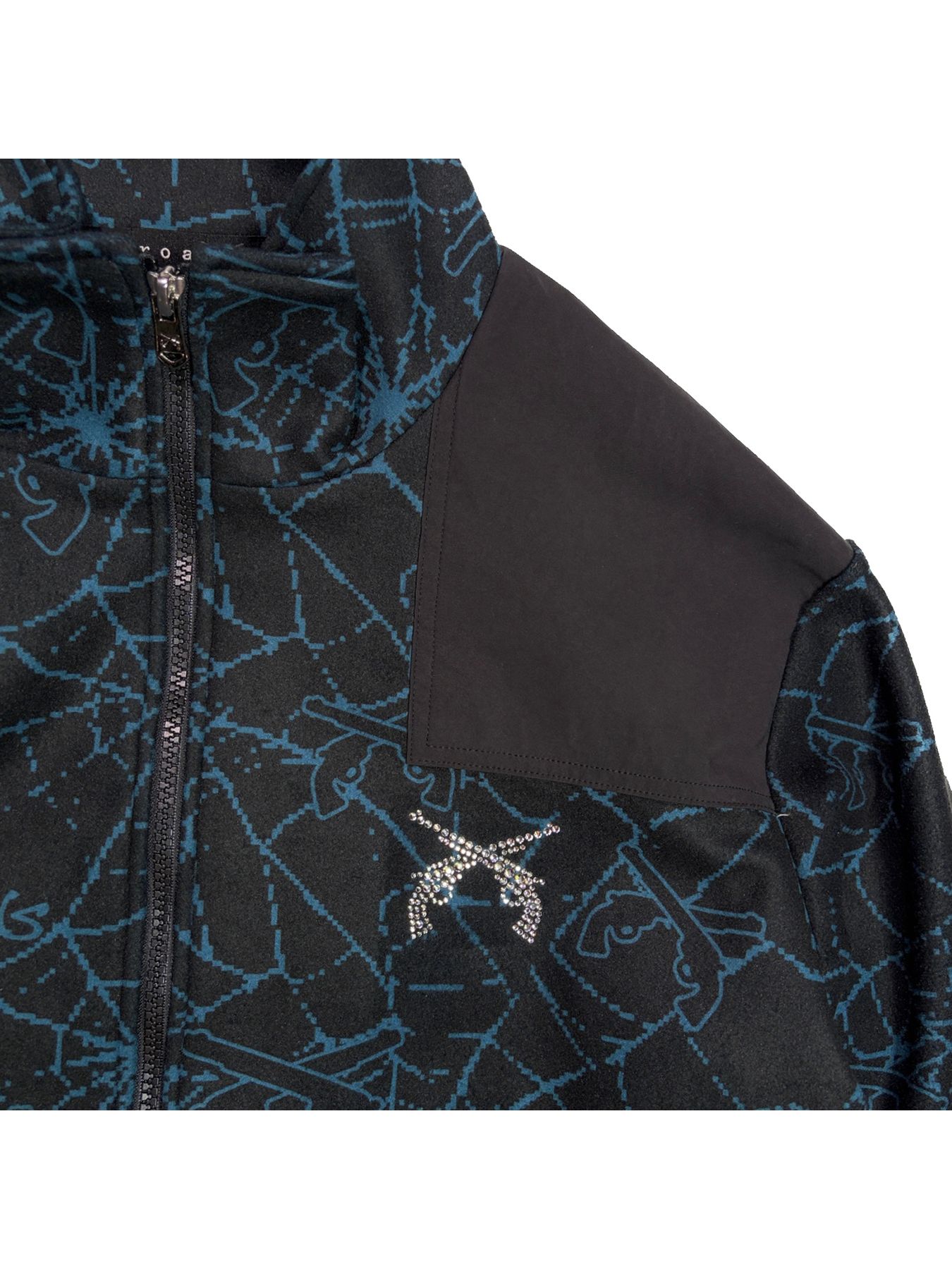 【予約品 3月9日(月) 18:00 締切】SPIDER PRINT JKT CRY / クリスタルクロスガン スパイダープリント フリース ジャケット / ブラック×ブルー