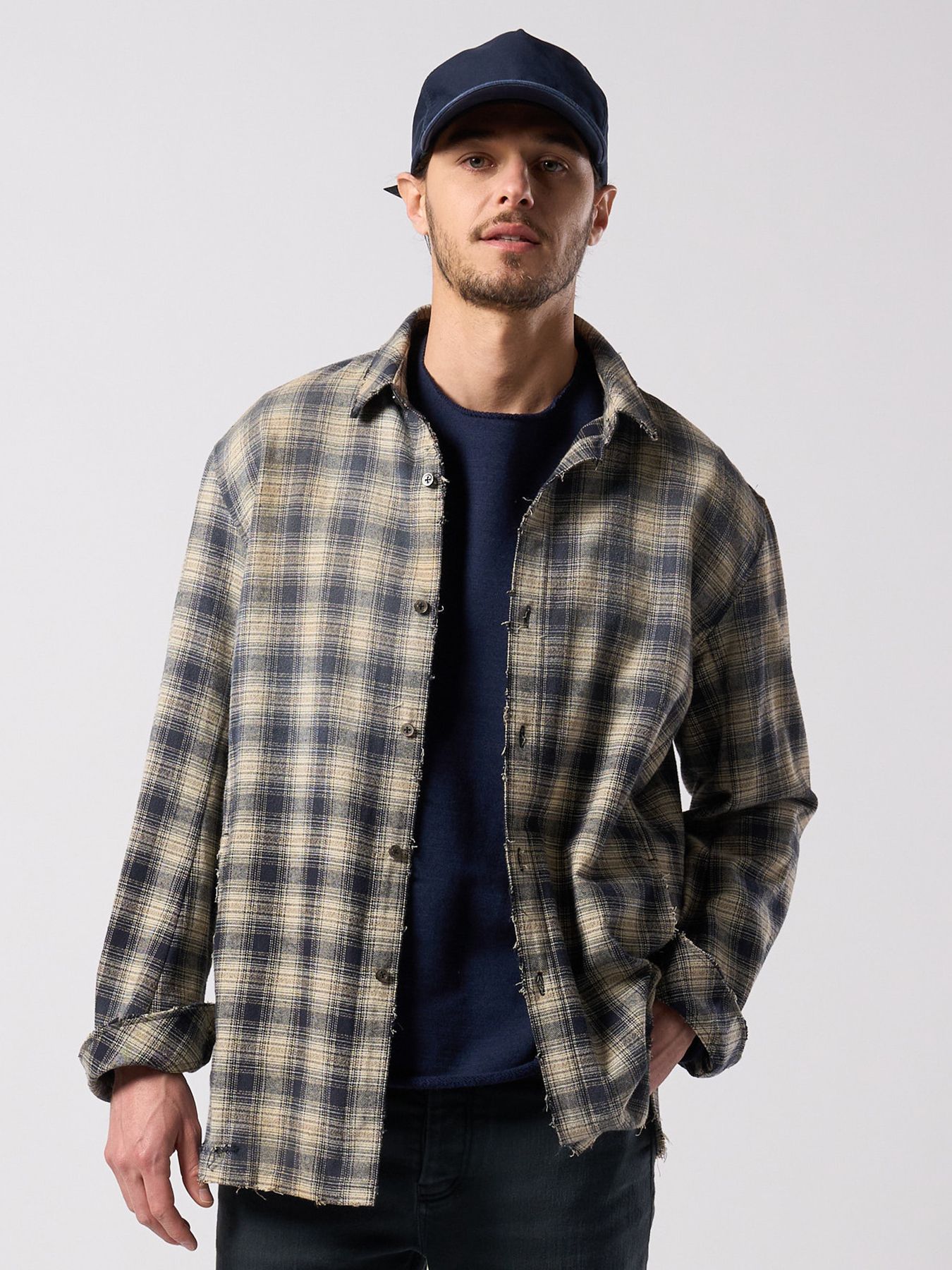 【予約品 4月19日(日) 18時締切】aging loose check shirt / エイジング ルーズ チェックシャツ / フェードブラック