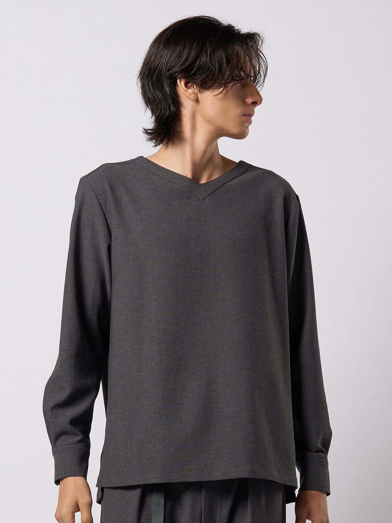 【予約品 9月23日(火) 締切】boat V-neck pullover shirt / ボートVネック プルオーバーシャツ / チャコール