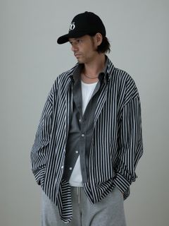 【予約品 10月26日(日) 締切】DOUBLESHIRT / レイヤード ストライプシャツ / BLACK Block.st