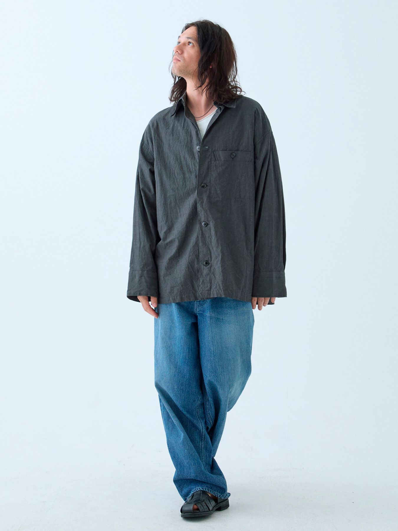 【予約品 5月7日(水)AM10時  締切】Wideline / コットンラミー ワイドシャツ / チャコール