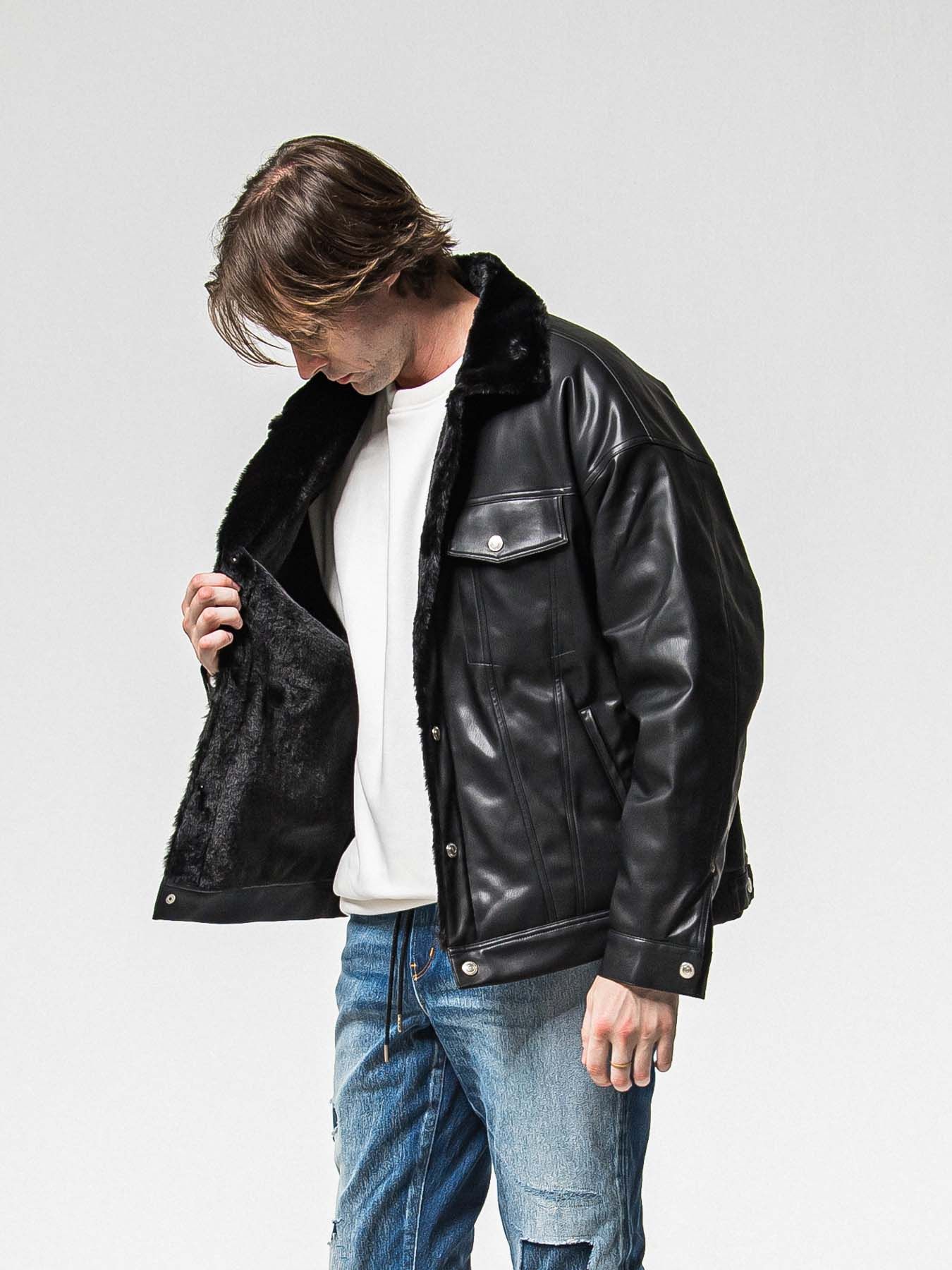 【予約品 8月31日(日) 締切】LEATHER FUR OVER G / レザーファーオーバーGジャケット / ブラック