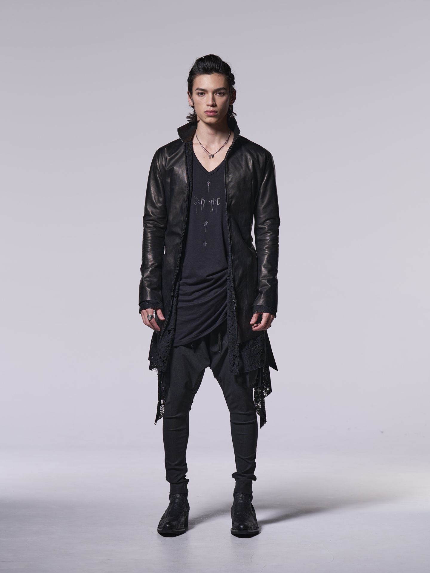 《予約品》 StandCollarLeatherFlareShirt / レザーフレアシャツ / ブラック