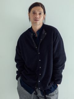 【予約品 】WOOLSNAP / ウールパイル カーディガン / ネイビー