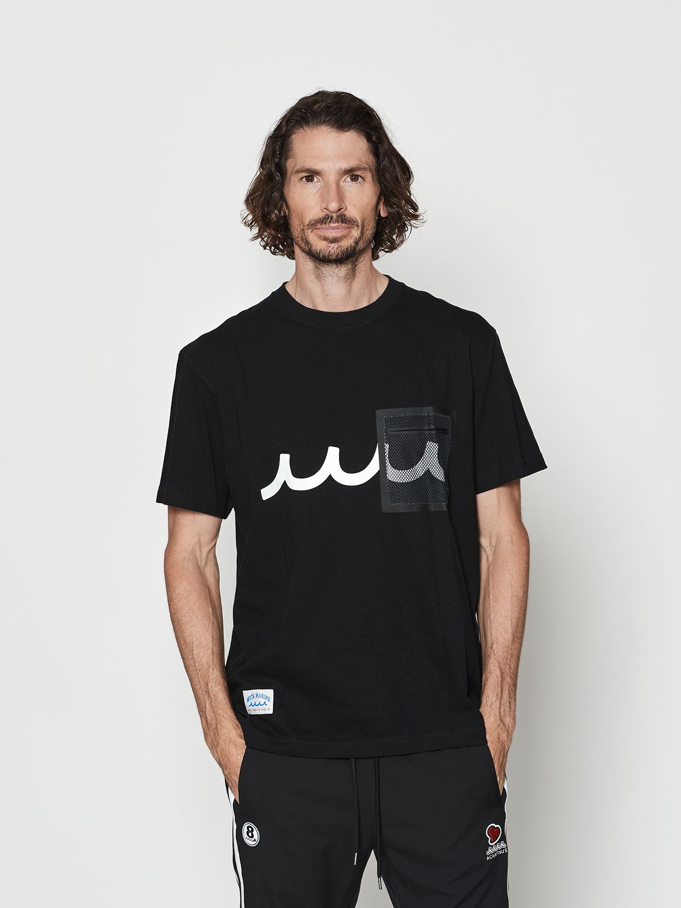 【予約品 10月9日(木) 締切】muta  Mesh Trimming Pocket Tee / Tシャツ / ブラック×ブラック【Acanthus × muta MARINE】