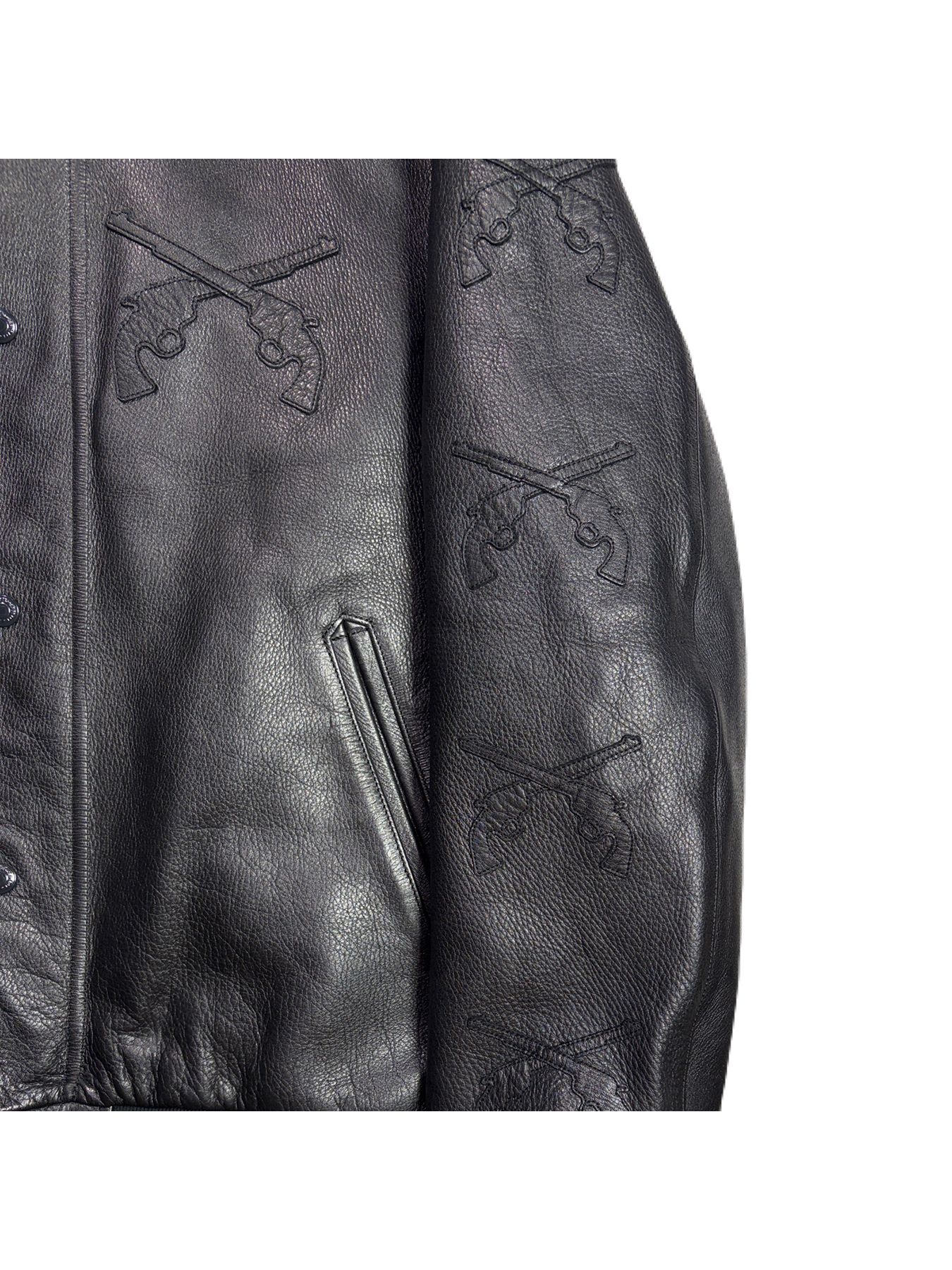 【予約品 3月9日(月) 18:00 締切】COW LEATHER RIB JKT / カウレザー スタジアム ジャンパー / ブラック