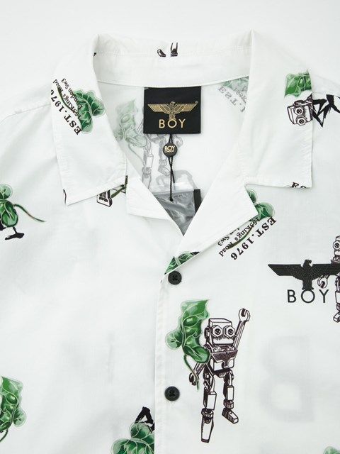 ROBOT PRINTED OPEN COLLAR SHIRT /プリントオープンシャツ / ホワイト 【BOY LONDON】