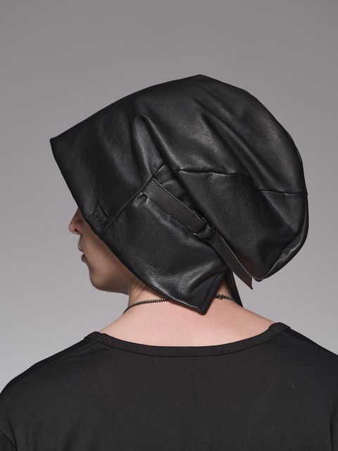 《予約品6/17締め》 StretchLeatherCap /鹿 レザーキャップ 調整ベルト付/ ブラック