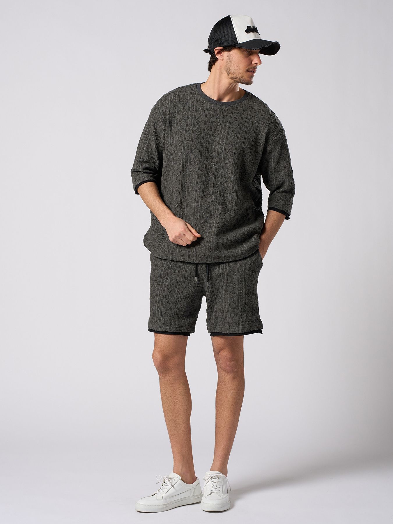 【予約品 1月25日(日) 締切】jacquard summer knit shorts / ジャガード サマーニット ショーツ / ブラック