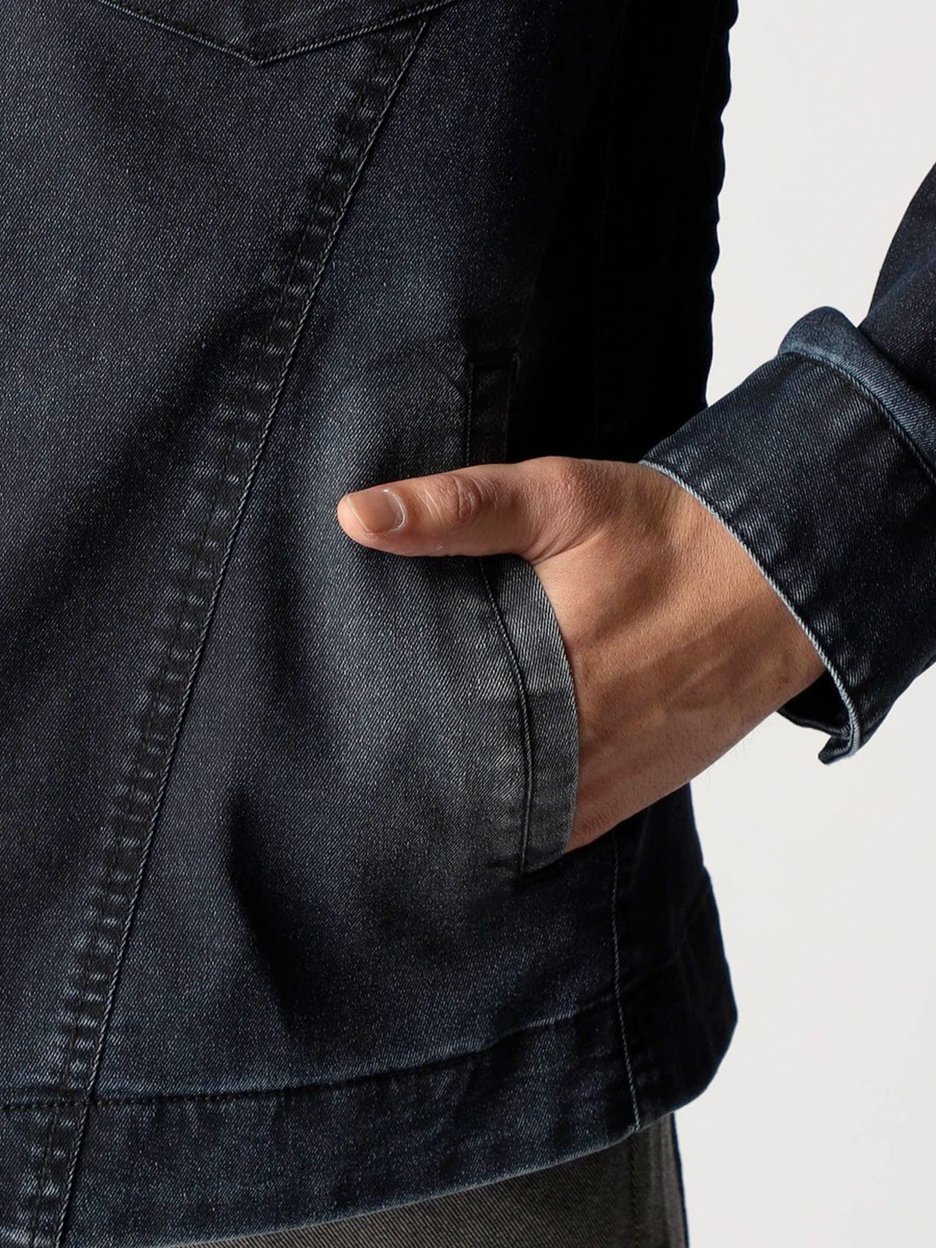 ショートスタンドカラー ブルゾン / インディゴ ブラックコーティング 【NICOLE CLUB FOR MEN】