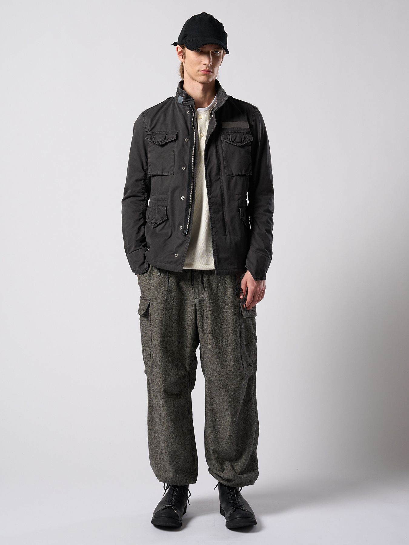 【予約品 4月19日(日) 18時締切】natural blend wool easy cargo / ナチュラルブレンドウール イージーカーゴパンツ / ナチュラル×ブラック