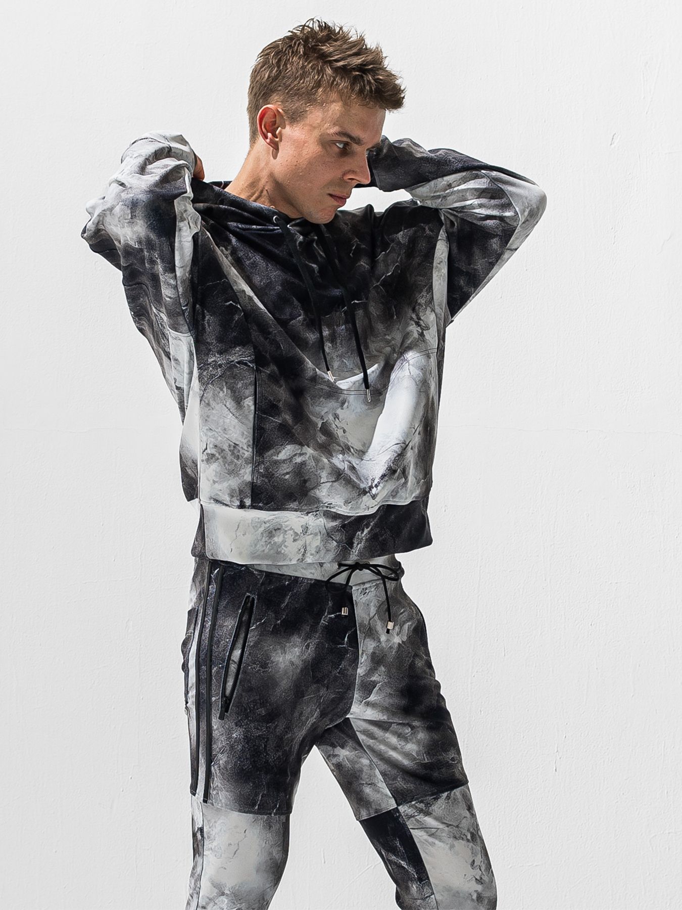 【予約品 9月6日(日) 締切】OVER HOODIE / トリコット オーバーパーカー / マーブルブラック