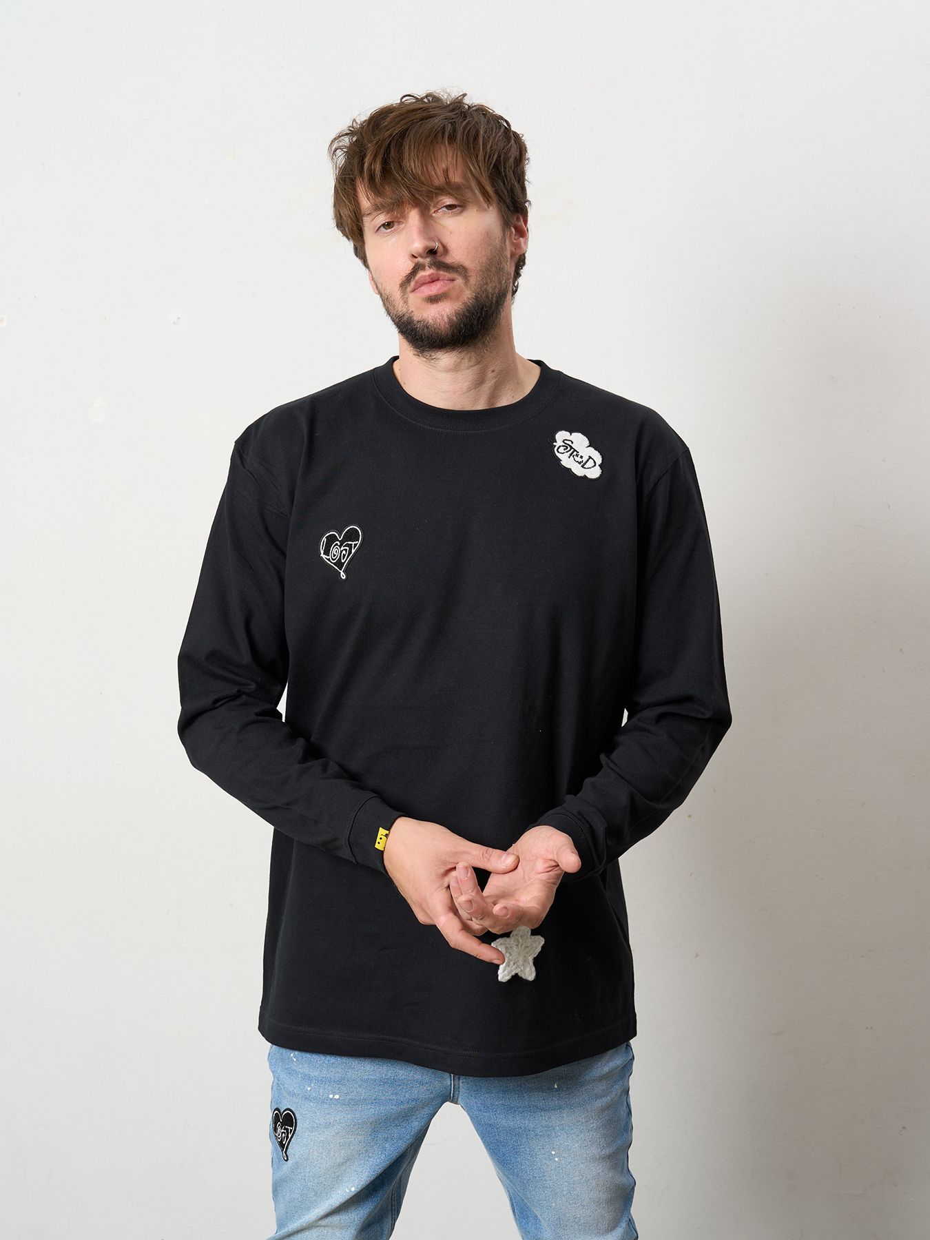 【予約品 5月8日(木) AM10時 締切】 5.6ozコットン天竺 CREATE YOUR OWN LUCK&マルチパッチワーク LS Tシャツ / ブラック