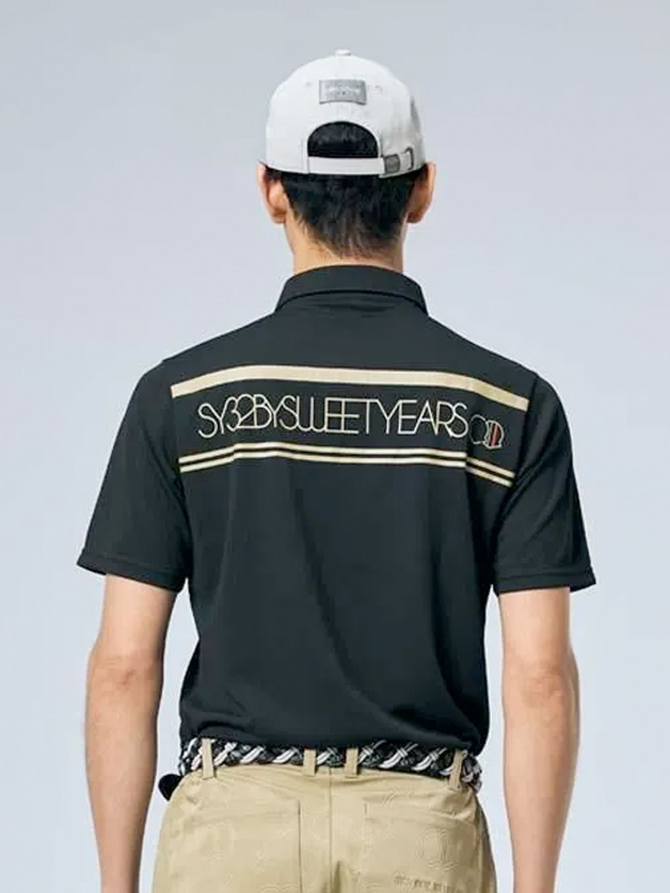 WAVE JQ BACK PRINT POLO / ウェーブ ジャガードバックプリント ポロシャツ / ブラック【SY32 by SWEET YEARS GOLF】
