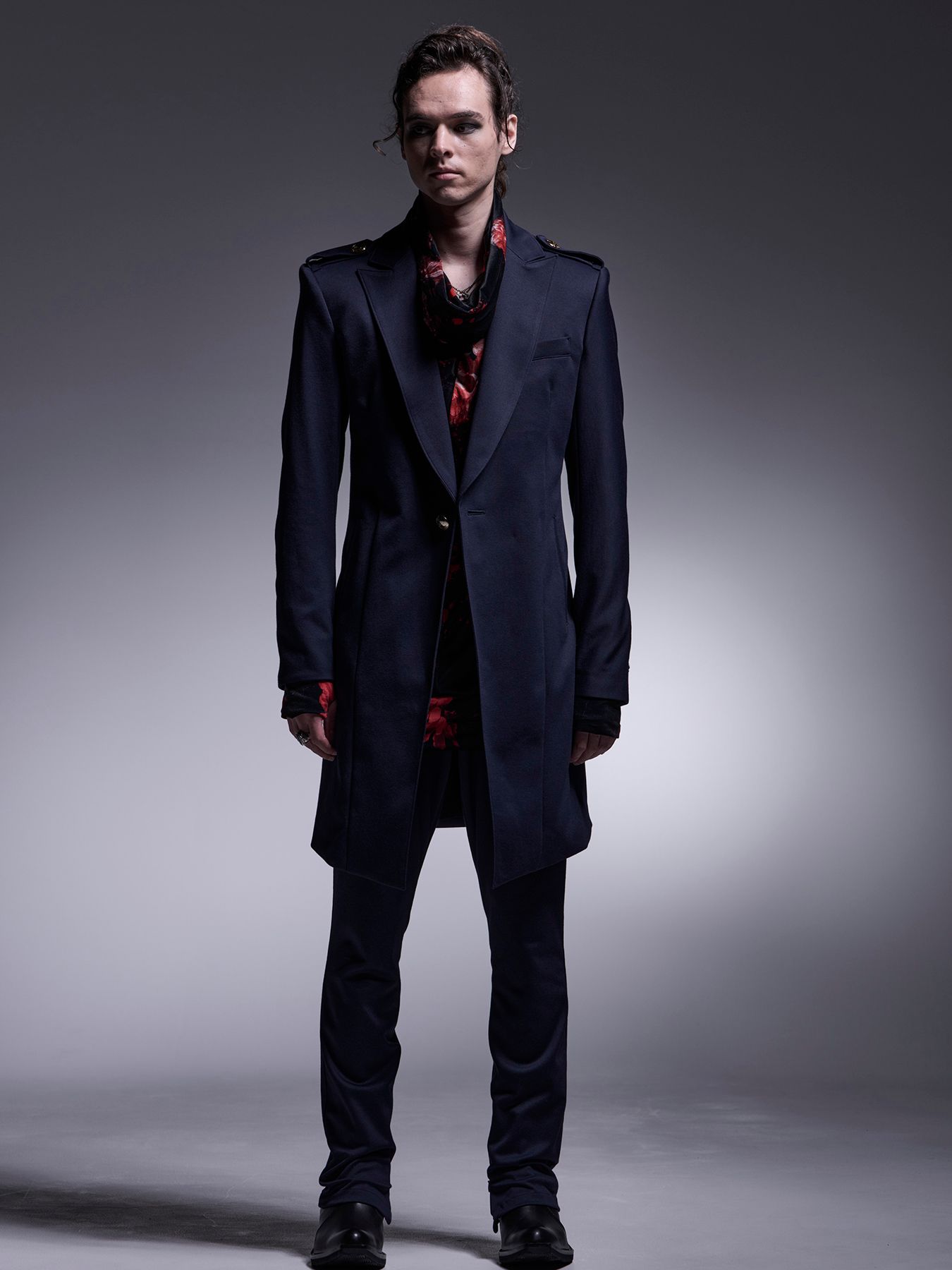 【予約品 7月13日(日) 締切】Epaulet Peaked Long Jacket / エポーレット ピークドラペル ロングジャケット / ネイビー