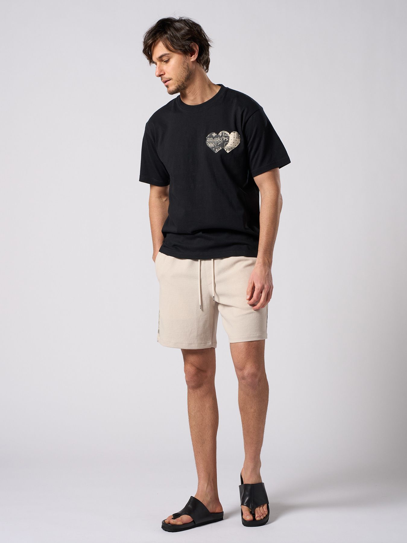 【予約品 1月25日(日) 締切】graphic-T collection：bandana panel heart T / バンダナパネル ハート Tシャツ / ブラック