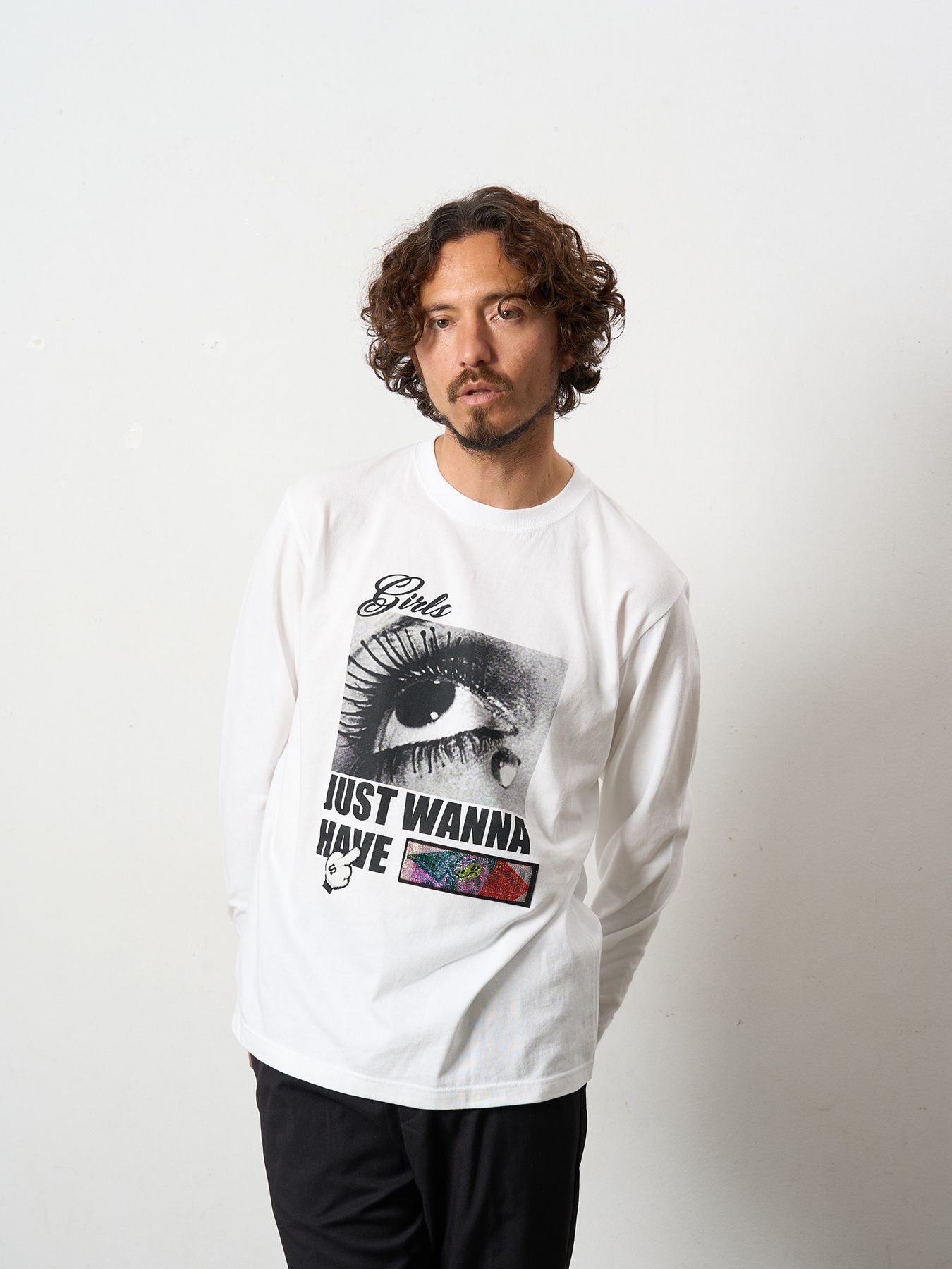 【予約品 5月8日(木) AM10時 締切】 5.6ozコットン天竺JUST WANNA HAVE FUNSシークイン LS Tシャツ / ホワイト