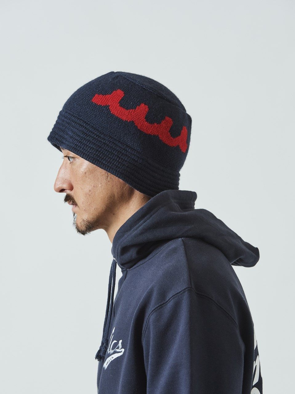 (予約品)  muta WAVE Logo Knit Bucket Hat / バケットキャップ / ネイビー・レッド 【Acanthus×muta】 10月上旬頃入荷予定