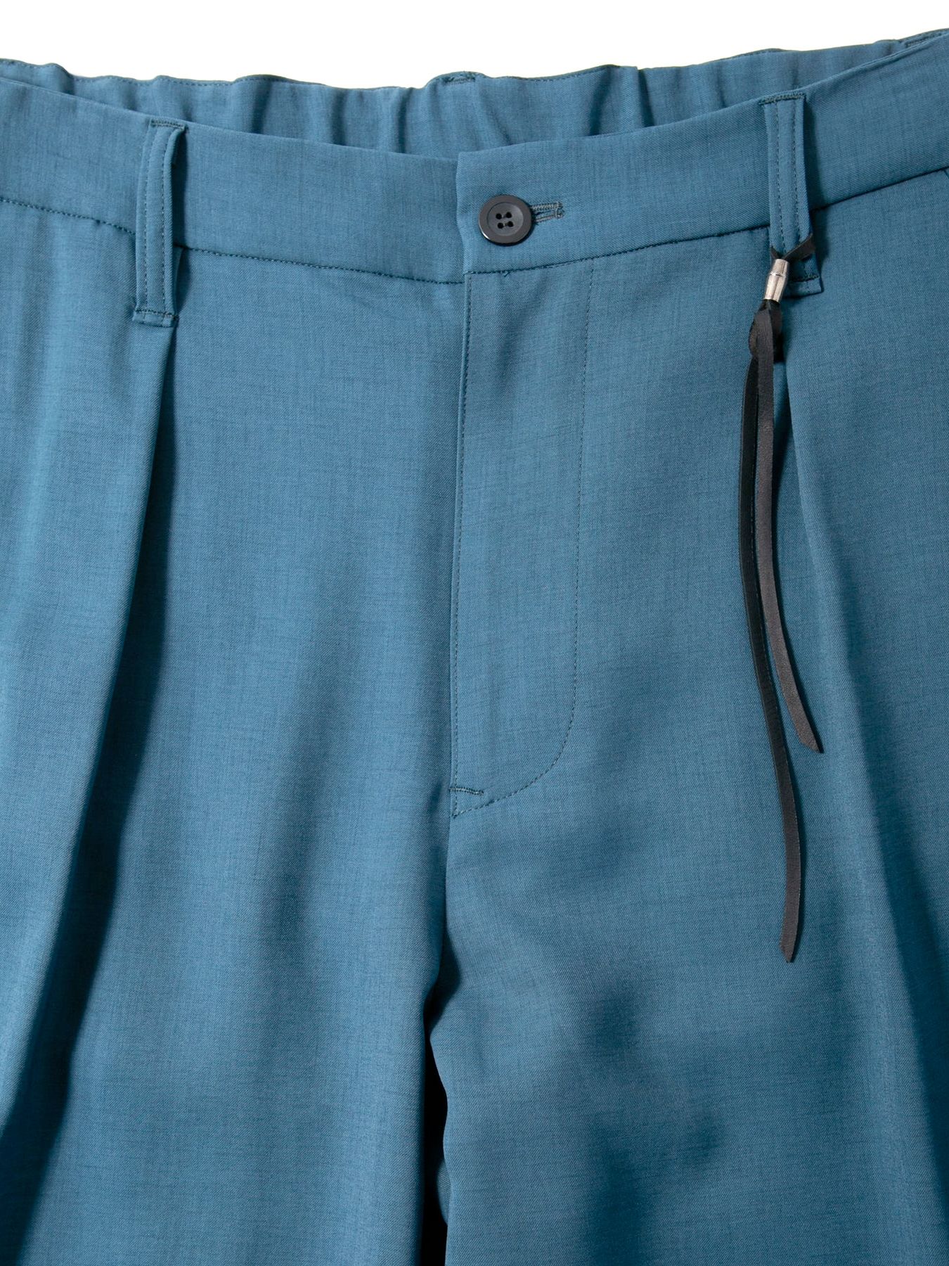 Polyester Stretch Twill Barrel Wide Pants / ポリエステル ストレッチ ツイル バレル ワイドパンツ / ブルーグリーン