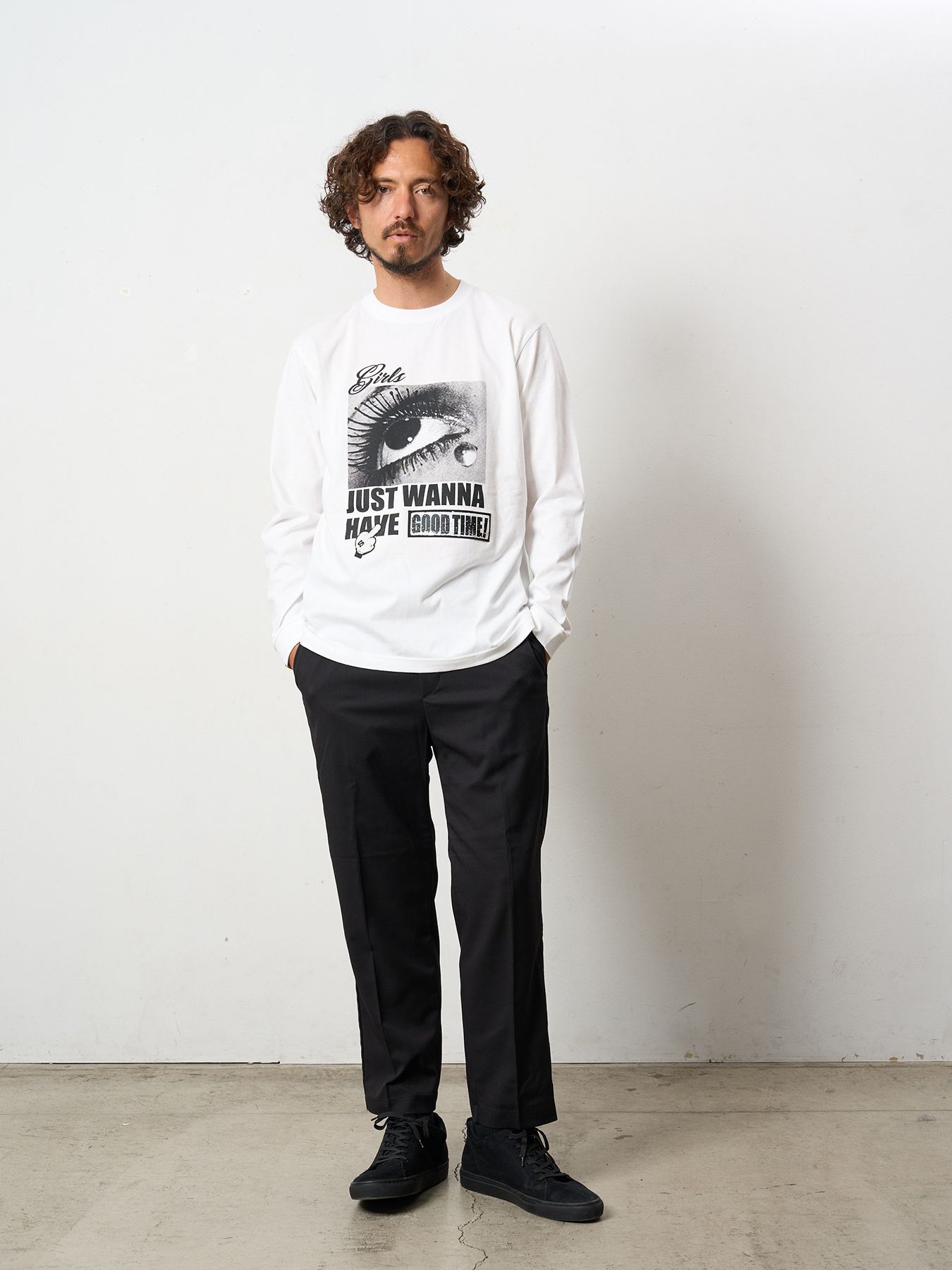 【予約品 5月8日(木) AM10時 締切】 5.6ozコットン天竺JUST WANNA HAVE FUNSシークイン LS Tシャツ / ホワイト