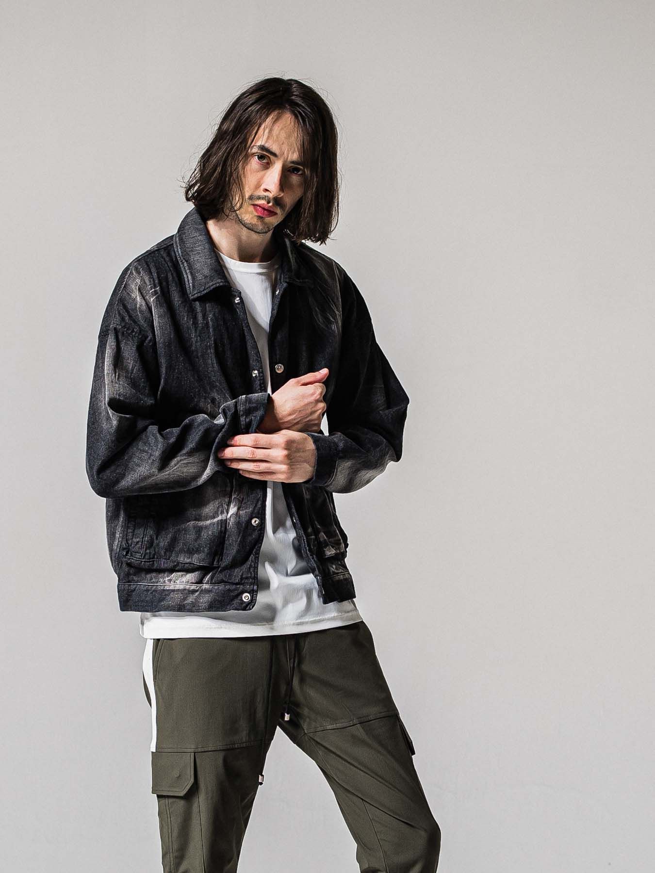 【予約品 11月16日(日) 締切】LDENIM AG FLIGHT JK / ライトデニム ミリタリージャケット / ブラックゴユーズド