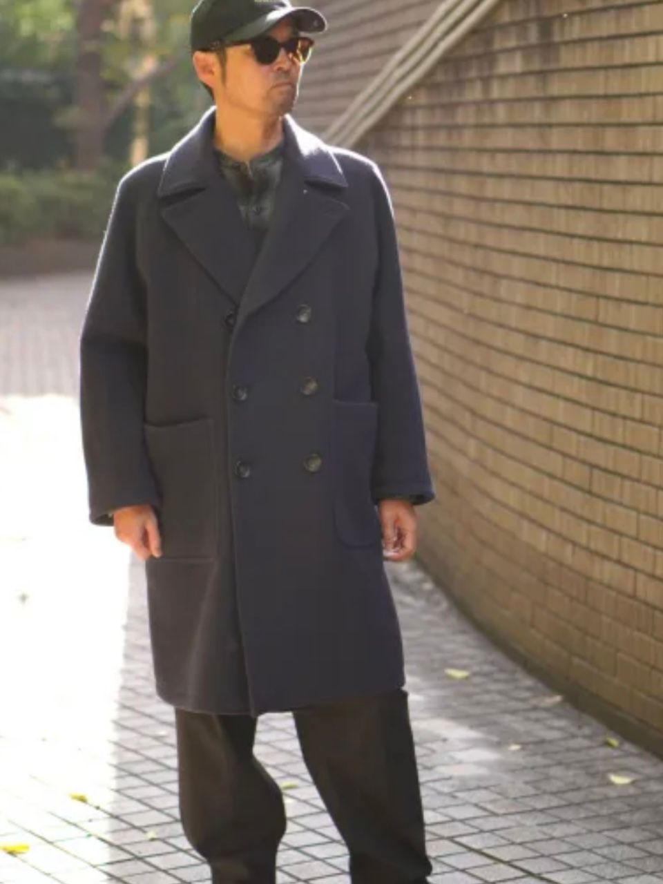 ウールモッサダブルオーバーコート NAVY 裏地ボアファー