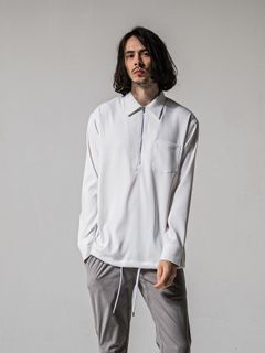 【予約品 11月16日(日) 締切】PULL OVER SATIN SHIRT / ジッププルオーバー サテンシャツ / ホワイト