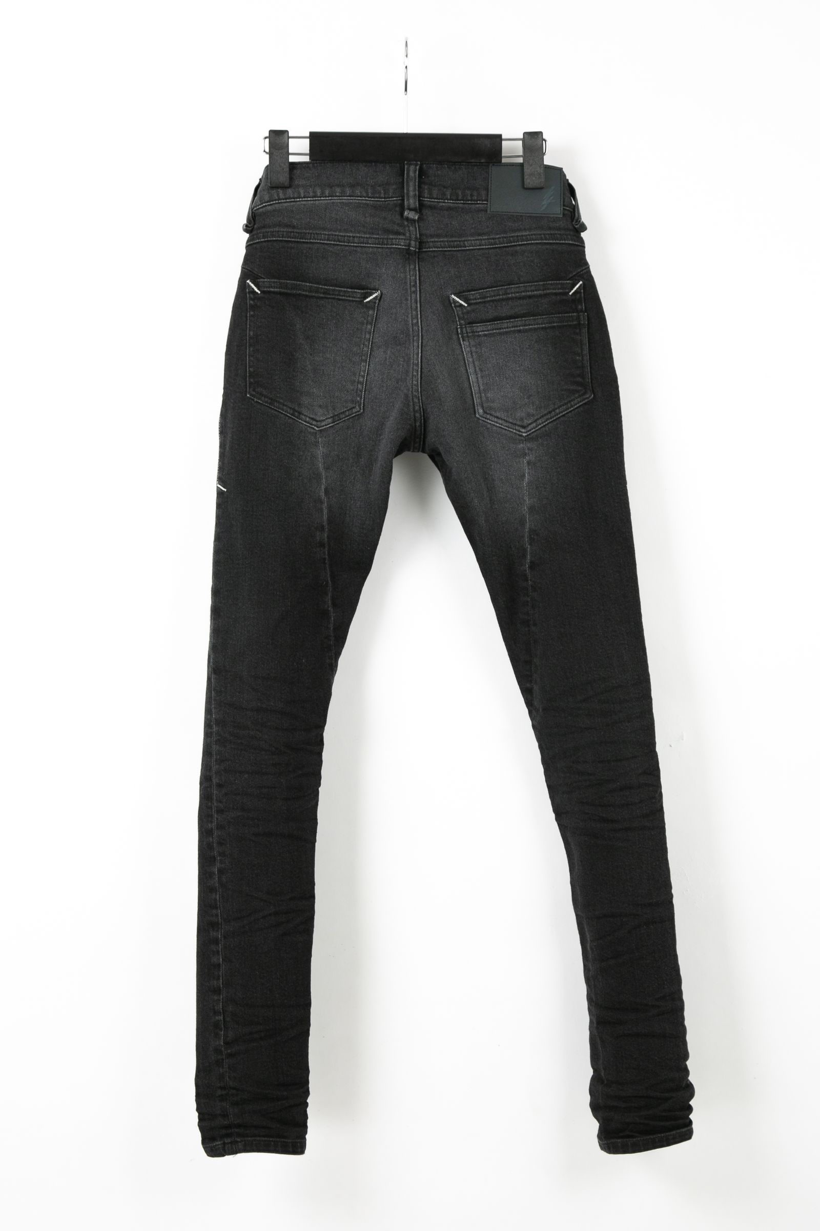 《予約品》 11oz オーガニックコットン SKINNY JOHN ストレッチデニム スキニー ユーズド加工 / BLACK 【STRUM】 8月上~中旬入荷予定
