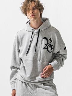 【予約品 9月6日(日) 締切】RC VELOURS FLEECE HOODIE / RCレザーワッペン 裏起毛 ルーズフーディー / グレー