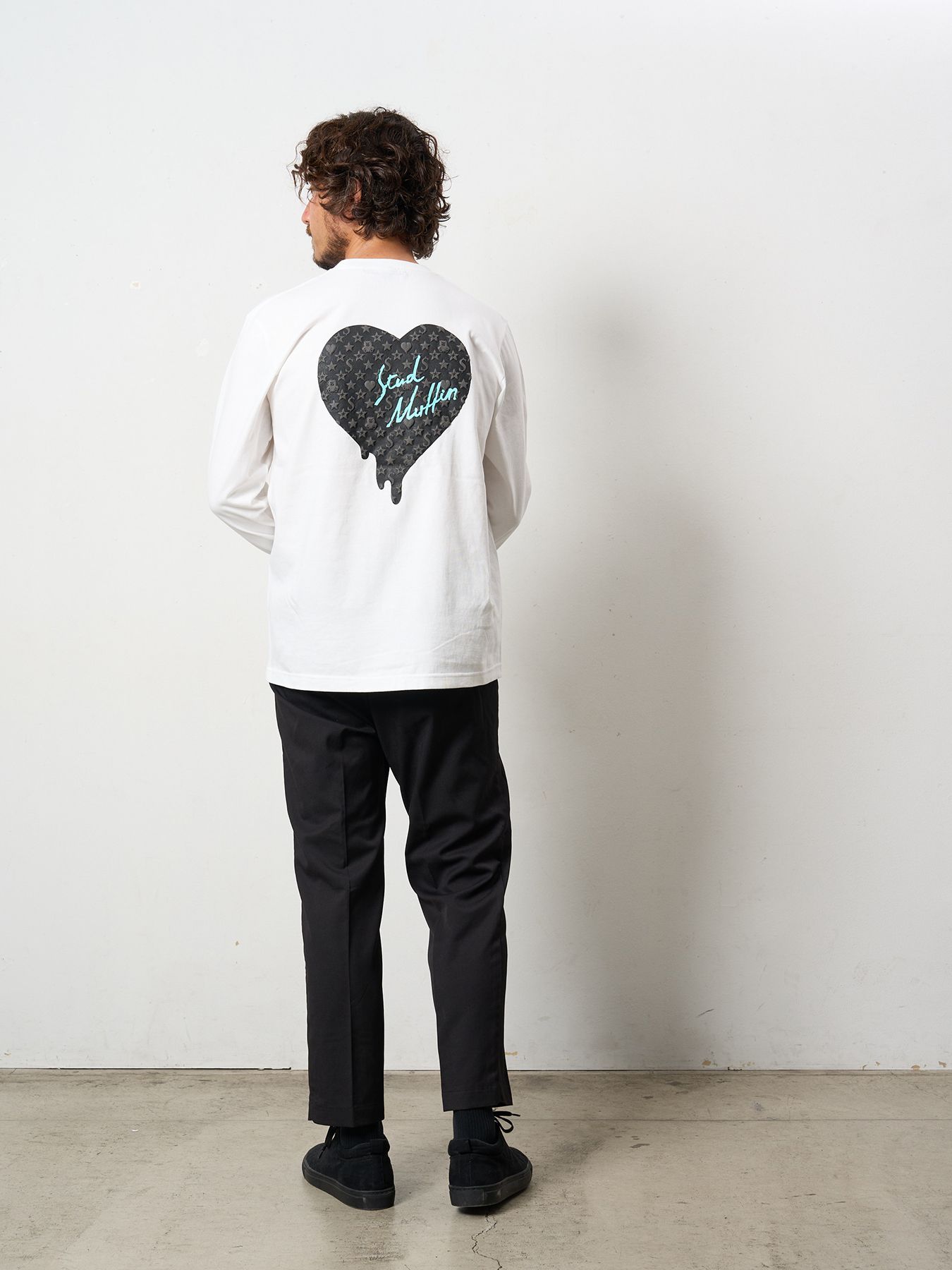 【予約品 5月8日(木) AM10時 締切】 5.6ozコットン天竺 スターグラムハート＆シークインLS Tシャツ / ホワイト