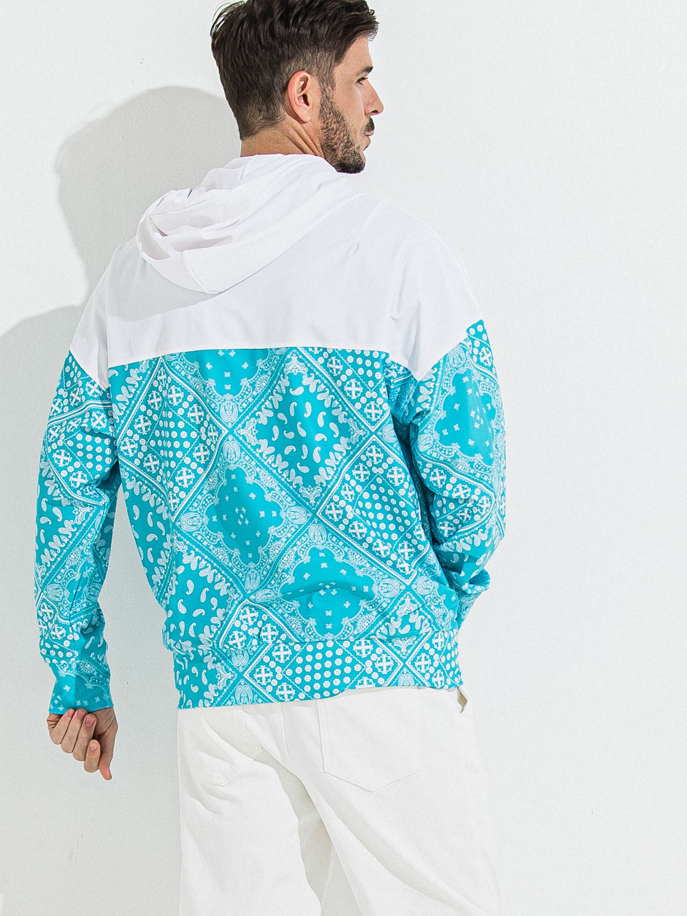 【予約品 】RASH OVER ZIPUP HOODIE / ラッシュガード オーバーサイズジップアップパーカー / バンダナブルーグリーン
