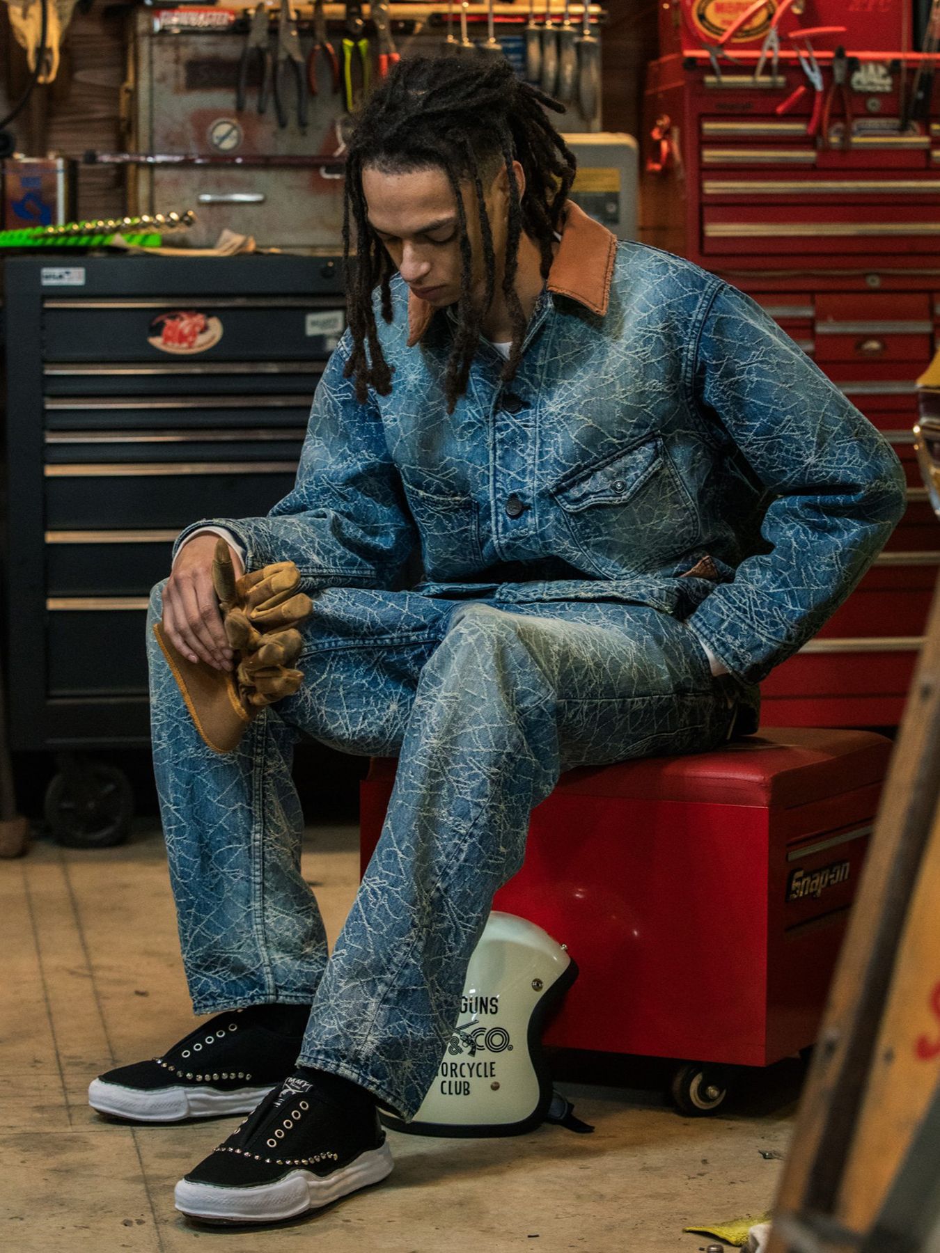 【予約品 3月9日(月) 18:00 締切】SPIDER JAQ DENIM JKT / スパイダー ジャガード デニム カバーオールジャケット / ブルー