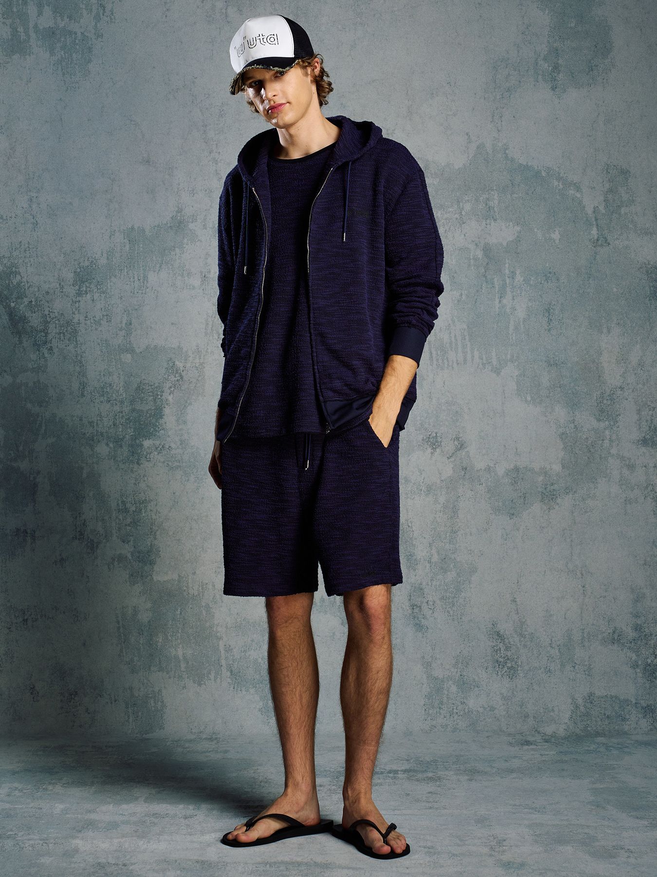 【予約品 1月25日(日) 締切】muta × wjk collection：knit jacquard relax shorts / ニットジャガード リラックスショーツ / ネイビー