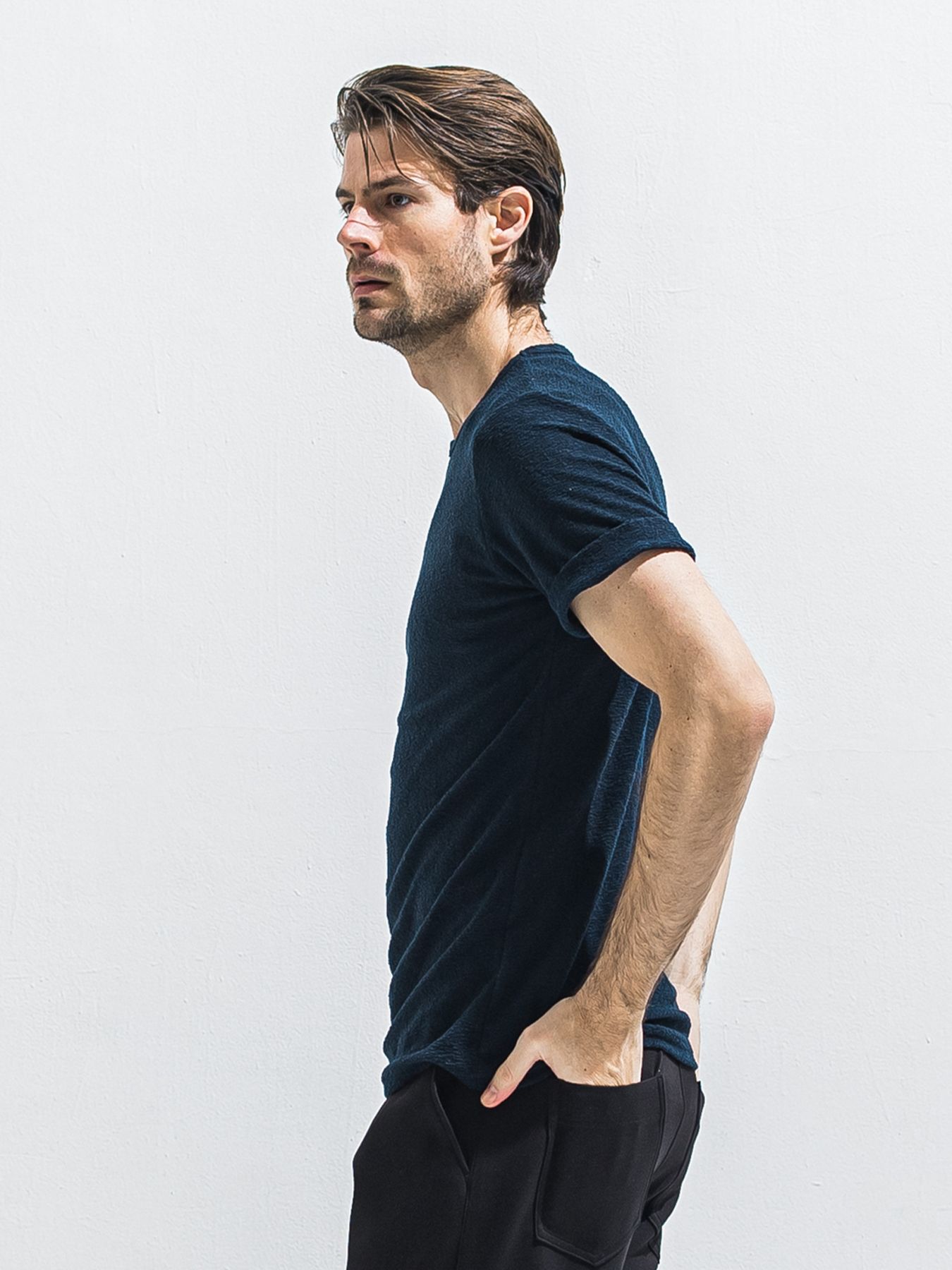 【予約品 2月15日(日) 18:00 締切】PILE ROLL UP TEE / パイルロールアップTシャツ / ネイビー