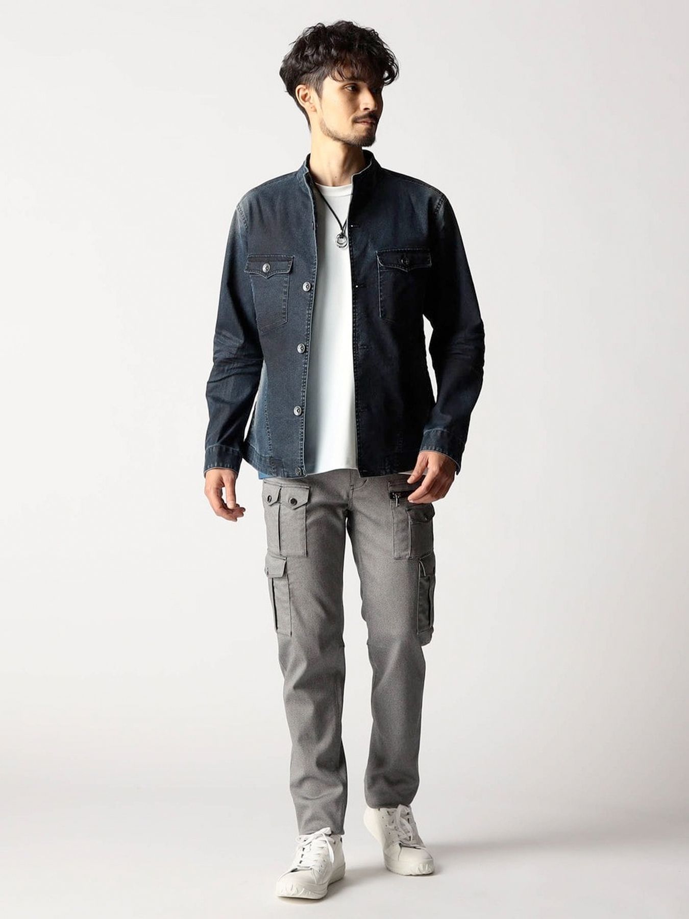 ショートスタンドカラー ブルゾン / インディゴ ブラックコーティング 【NICOLE CLUB FOR MEN】