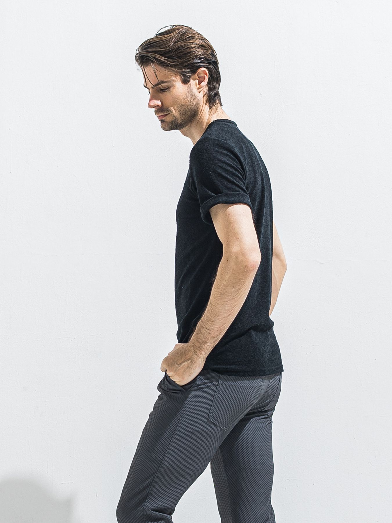 【予約品 2月15日(日) 18:00 締切】PILE ROLL UP TEE / パイルロールアップTシャツ / ブラック