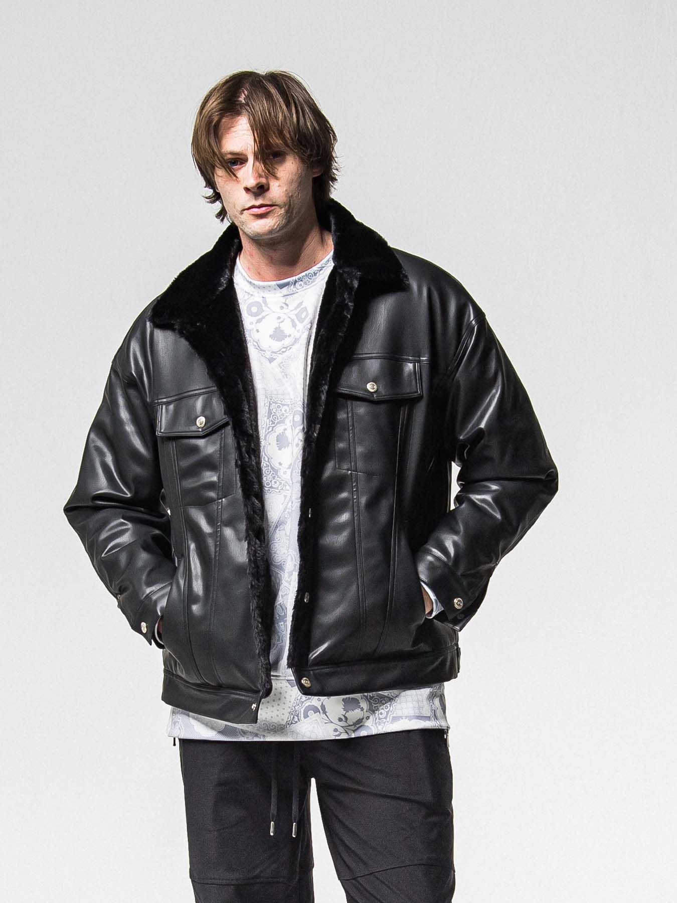 【予約品 8月31日(日) 締切】LEATHER FUR OVER G / レザーファーオーバーGジャケット / ブラック