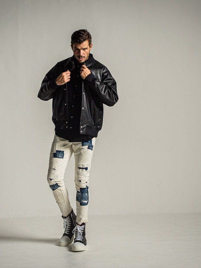 《予約9月1日18時締め》 leather Varsity jacket  / エコレザースタジャン / ブラック