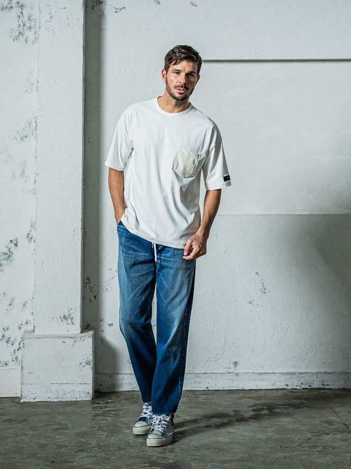 《予約11月17日19時締め》 leather pocket overnylon T / Tシャツ / ホワイト