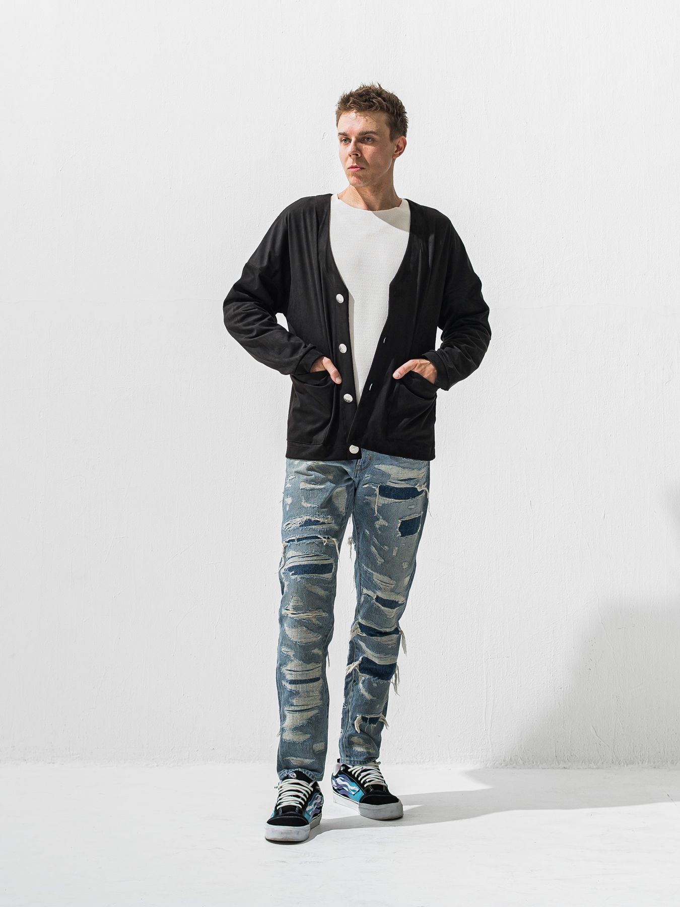 【予約品 9月6日(日) 締切】VELOURS FLEECE NEO THERMAL / 裏起毛 ハニカムサーマル ロングスリーブTシャツ / ホワイト