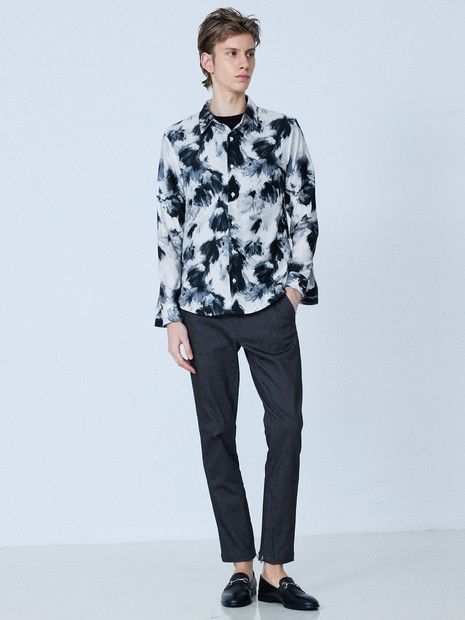 【フラワー柄】長袖 プリント ストレッチシャツ